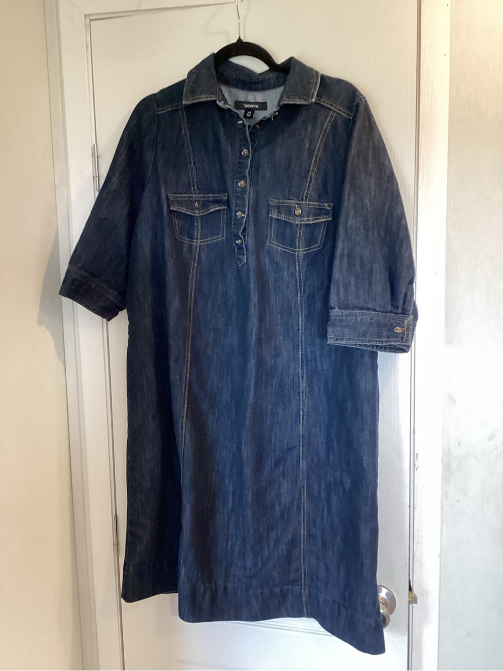 Taillissime Casual Dark Blue Denim Midi Dress with Button Front 14W Euc